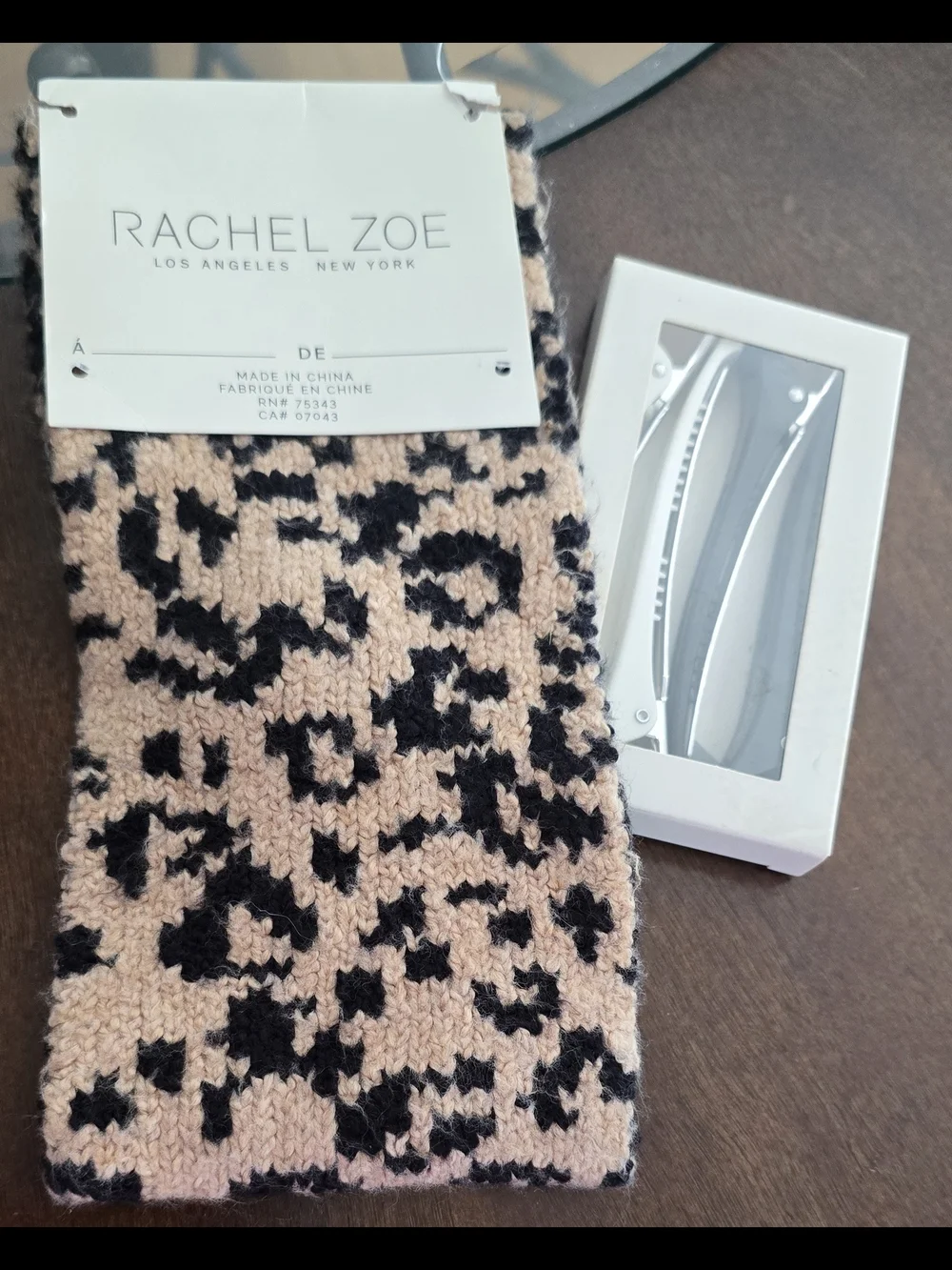 Rachel Zoe Leopard Knit Hair Band- Black/Beige, 4 Hair Clip Pack Bundled